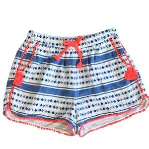 BODEN Girls Blue and Neon Orange Tassel Shorts Size 8y